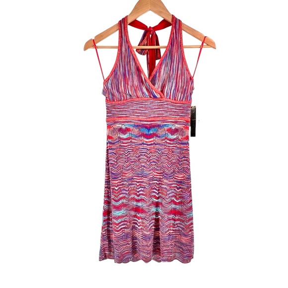 Vtg GUESS NWT Y2K Crochet Halter Dress Large Colorful Metallic Gold Red Blue - Picture 2 of 16